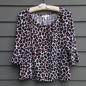 Michael Kors Leopard Print Peasant Boho Top with Ruffle Sleeves size XL
